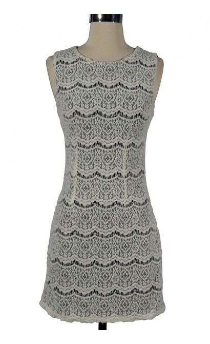 Black and White Textured Crochet Lace Dress